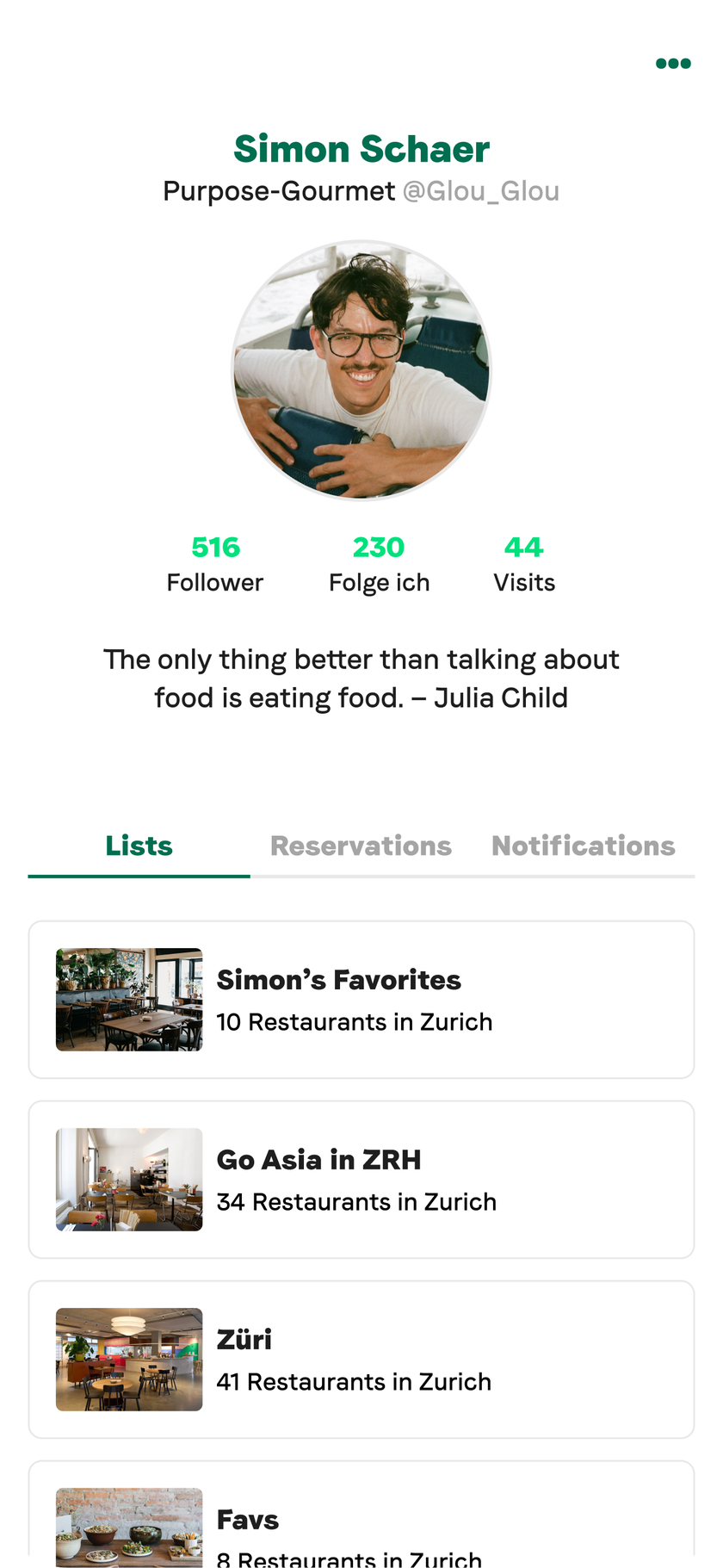 Restaurant lists